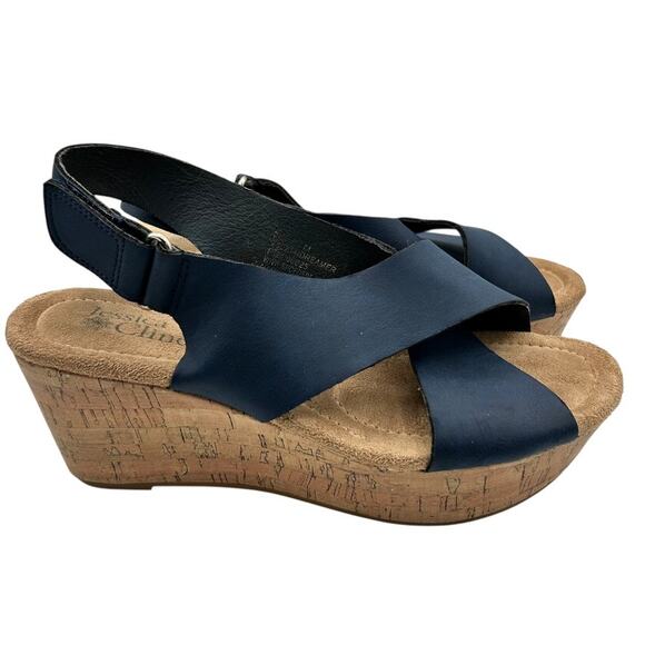 Jessica Cline Women's Leather Dreamer Cross-Strap Cork Wedge Sandals Size 8.5M - Picture 2 of 12